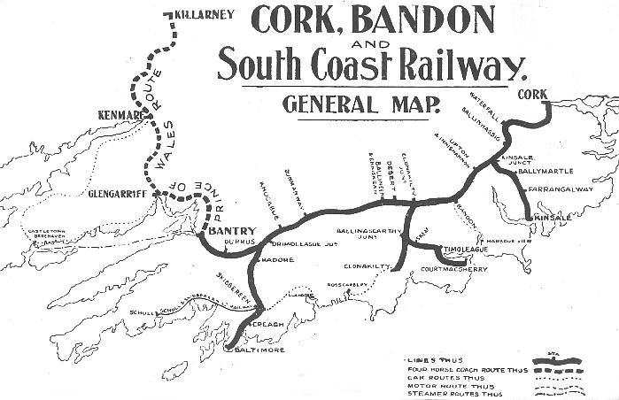 West Cork Railway Map Cork, Bandon And South Coast Railway, Ireland